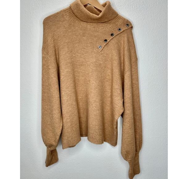 Marissa Webb Blake Camel Brown Button Cashmere Blend Turtleneck Sweater M - Picture 4 of 16